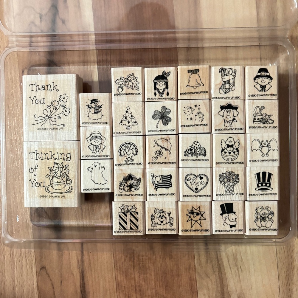 Stampin Up Year Round Fun 28pc Rubber Stamp Set Small Holiday Stamps plus 2